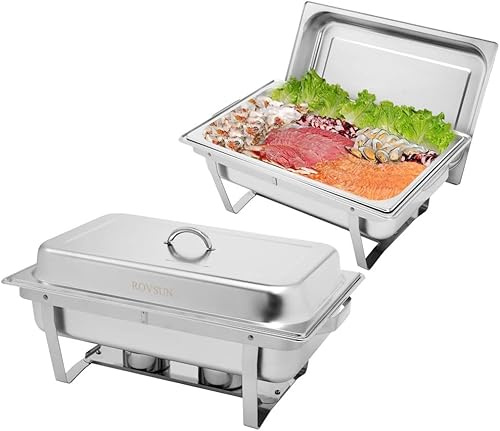 LEADZM Chafing Dish 9L 2PCS, Warmhaltebehälter Essen, Wärmebehälter für Speisen, Rechaud für Catering，Rechaud für Catering, Speisenwärmer, Buffetwärmer，Buffet und Party(Silber)