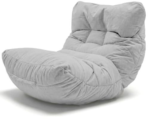 Aiire Pouf Poltrona Sacco di Design - Puff per Sedersi in Cotone con Imbottitura Inclusa - Bean Bag Chair per Salotto, Camera da Letto o Lettura - Pouffe Moderno Grigio Chiaro