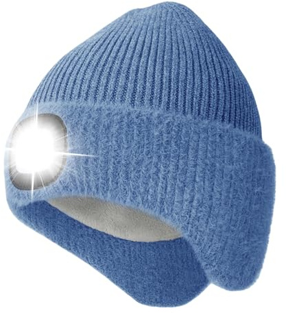 AWSOLAR Mütze mit Licht Kinder Junge und Erwachsener, Wiederaufladbare Strickmütze Kindermütze mit Licht