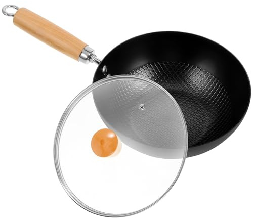 CIYODO Wok Pequeño Antiadherente de 20 CM con Tapa de Vidrio Sartén Wok para Cocina de Inducción y Estufa de Gas Sartén Multifunción para Freír Hervir y Cocinar al Vapor Utensilio de