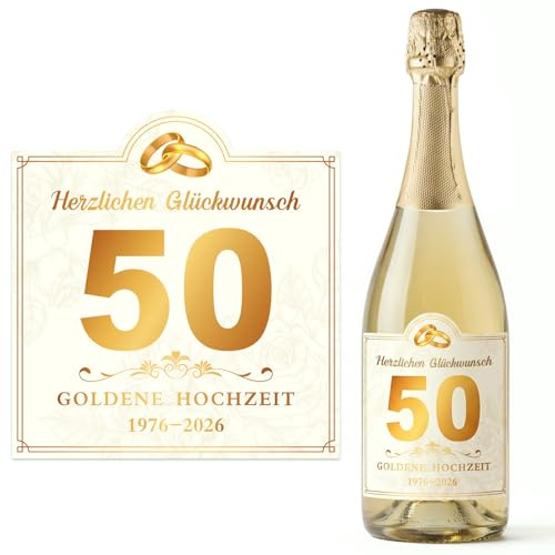 2 Stücke Goldene Hochzeit Etiketten Flaschenetiketten Flaschenaufkleber Goldene Hochzeit Geschenke 50 Jubiläum Geschenk Herzlichen Glückwunsch Flaschen Aufkleber(Gold)