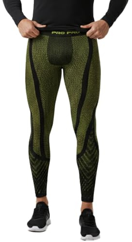 PRS Pantaloni Termici Uomo Elasticizzati - Calzamaglia Termica Uomo - Abbigliamento Uomo - Leggins Termici per Running, Palestra, Sport (Nero-Giallo, L/XL)