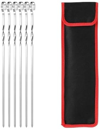 Pique A Brochette Avec Manche En Bois Brochettes de Barbecue Kabab en acier inoxydable, 17 pouces, bâton plat avec manche bois, 6/8 pièces(6 pcs)