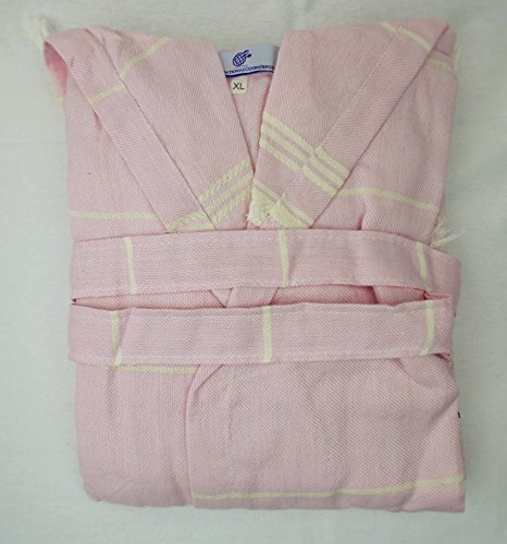International Goods Depot Luxury Turkish Pestemal Material Unisex Bathrobe Sauna Turkish Bath Spa Robe Series (MEDIUM, PINK )