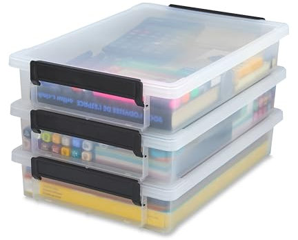 Iris Ohyama – 3er-Set Aufbewahrungsboxen – Dokumentenbox A4 – Aufbewahrungsbox A4 – stapelbar – BPA-frei – robust – leicht – für Bad/Küche/Büro – Organizer – Box – Kunststoff – Ordnungsbox – LLB-A4
