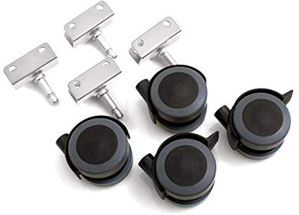 Design61 Universal Möbelrollen mit U-Aufnahme 19mm Gummirollen Lenkrollen Laufrollen Bodenschutz Rollen mit Feststeller Plattenschuhe mit Stift 4 Stück