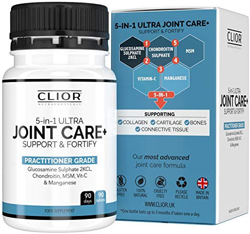 5-in-1 Ultra Joint Care x 90 High Strength Tablets (3 Months Supply) inc. Glucosamine Sulphate 2KCL, Chondroitin, MSM, Manganese, Vitamin C | Practitioner Grade Joint Support by Clior (UK)