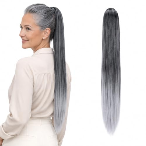 CAISHA 65cm Haarteil Pferdeschwanz Kordelverschluss Grau Mix PH613