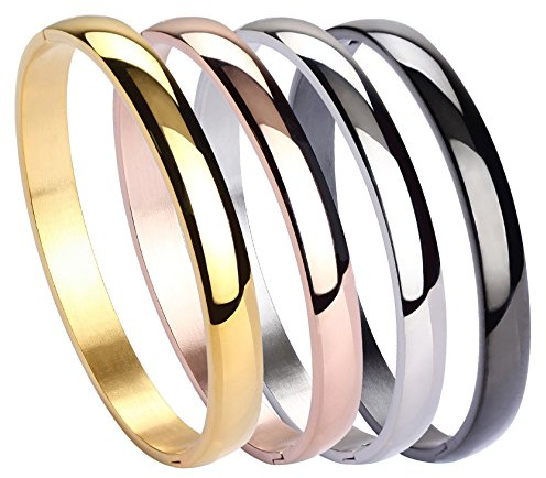 MILAKOO 4 Stück Edelstahl Armband Set für Frauen Hochglanz Armband Gerillte Manschette Armreif für Party Hochzeit Geburtstag