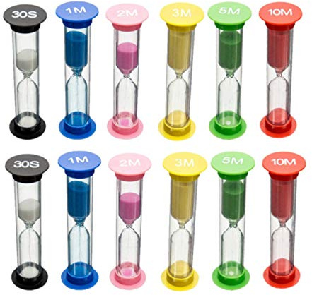JZK 12x Juego de temporizador de arena, juego de reloj de arena, reloj de arena, reloj de arena con juego de arena para juegos infantiles, juego de aula (30 s / 1 min / 2 min / 3 min / 5 min / 10 min)