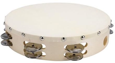 Tambourin Handtrommel Tamburin D25 cm Kinder Erwachsene mit 16 Schellen mit Fell, Musikinstrument Handtrommel Percussion 3834