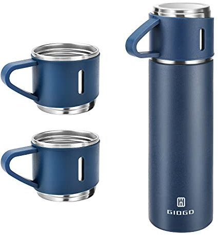 Vacuum Insulated Flask 500ml/16.9oz Stainless Steel Thermo Bottle with Cup for Coffee Water Hot and Cold Drink Flasks.(Blue,Set)