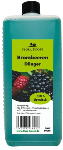 Konfitee Brombeeren Dünger Flora Boost 500ml I Für bis zu 100L Gießwasser I Obst- & Beerendünger für Brombeeren I Flüssiger Blatt- & Wurzeldünger I 100% natürlicher Pflanzendünger