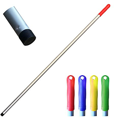 Colour Coded Mop and Broom Handle Replacement – 120cm Long Aluminium Mop and Broom Handle Screw End, Interchangeable That Fits Most Brush and Head (Red)