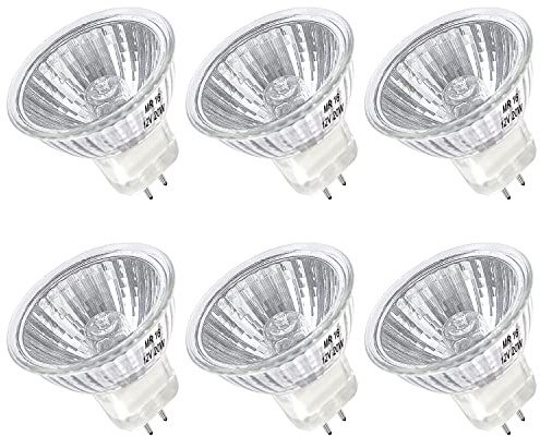 MR16 Halogen Bulb 20W Dimmable 12V GU5.3 Bi Pin Base Spotlight with Long Lifespan, 2700K Warm White MR16 Bulbs with Clear Glass Cover for Landscape, Track Lights, Fiber Optics, Desk Lamps, 6 Pack
