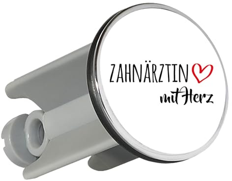 Huuraa Waschbeckenstöpsel Zahnärztin mit Herz Geschenk | Universal Stopfen 4cm höhenverstellbar Abflussstopfen Geschenkidee Stöpsel mit Motiv für das Waschbecken