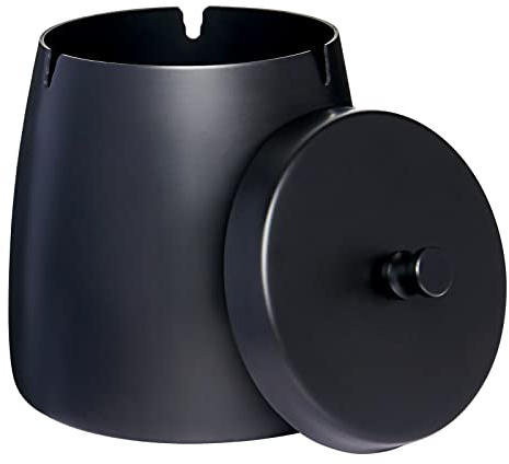 OILP Black Cool Ashtrays for Cigarettes/Cigars Outdoors,Smokeless Ashtray with Lid Windproof Waterproof Ashtray for Outside Patio Home Modern Decor(X-Large)