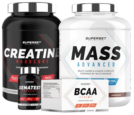 Superset Nutrition | Programme Prise De Masse Expert - Mass Advanced 2,5kg Chocolat - Créatine Hardcore Orange - Bcaa Xtreme - Xenatest Hardcore
