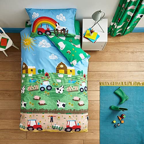 Catherine Lansfield Bedding Farmyard Animals Junior Duvet Cover Set with Pillowcase Blue, Junior Duvet Set