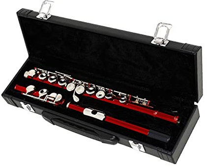 Professionelles Querflöten Rote 16-Loch-Flöte Mit E-Klappe, Holzblasinstrument, C-Ton, Vernickelte Silberne Klappe, Cupronickel-Flöte Mit Musikkoffer