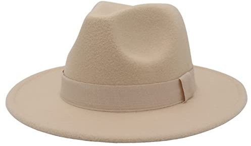 Faringoto Kaschmir-Filz-Hüte für Damen und Herren, breite Krempe, modisch, quadratisch, mit großer Krempe, beige, M