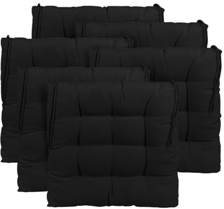 CHELY INTERMARKET Cojines Silla 40x40x7,5cm Pack 6 Unidades Relleno Mullido Negro 9 Pespuntes Acolchado Exterior Interior Decorativos Suaves Estables Lavables Terraza Jardín