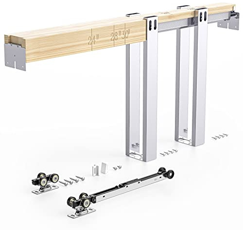 EaseLife 32x80in Pocket Door Frame Kit with Two-Way Soft Close Mechanism for 2X4 Studs Wall,Sliding Hardware for 24-32 Wide Doors,Aluminum,Slide Smoothly Quietly,Easy Install,No Doors (32in x 80in)
