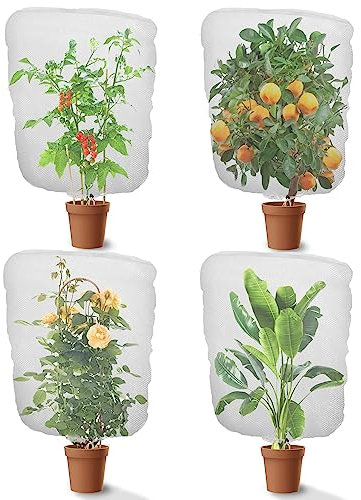 4 Pack Insect Bird Barrier Netting Mesh Plant Cover with Drawstring 150x100cm Garden Bug Netting Protection Bags for Protect Plant Vegetable Fruits Flowers from Insect Bird Eating