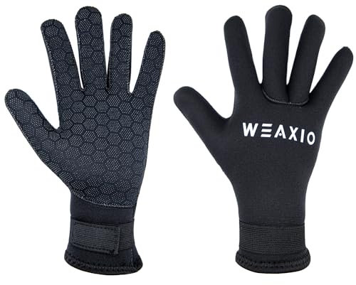 WEAXIO Guantes de neopreno de 5 mm para hombre y mujer, guantes térmicos de neopreno de alta calidad, guantes de natación, elásticos, antideslizantes, guantes de invierno