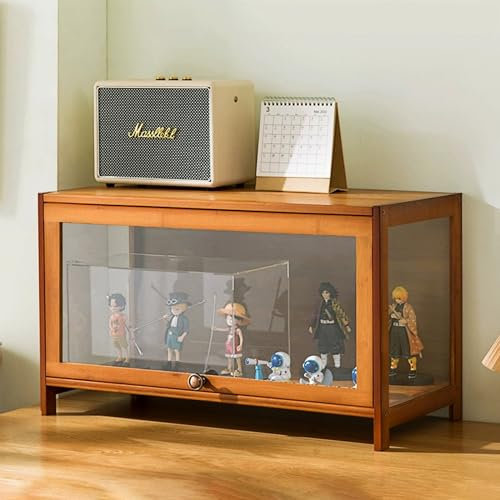 SAHUL Curio-Schrank, Vitrine, natürlicher Bambusrahmen, Figuren und Curio-Sammlungsvitrine, versiegelt, staubdicht, leicht zu reinigen, Aufbewahrungsschrank für Wohnzimmer L70*W33*H40cm Brown