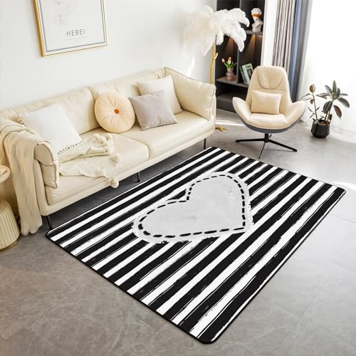 Corazón amor alfombras para sala de estar dormitorio 150 * 200 cm Día de San Valentín alfombra romántica patrón de amor decorativo conjunto de alfombras geométricas líneas negro interior alfombra