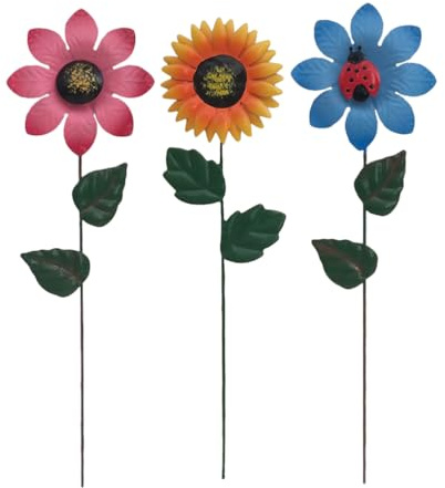 ORFOFE 3 x Blumen-Gartenstecker für den Außenbereich, langlebige Eisen-Sonnenblumen-Stäbe für Wege und Rasen, Dekoration, Kunst für Gartendekoration