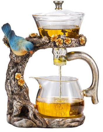 MYBAQ, Teiera in vetro con gazza gazza, teiera magnetica, set da tè semi automatico, set da tè in vetro Lazy Kung Fu, set di teiera in vetro resistente al calore, per preparare tè sfusi e fiori a casa