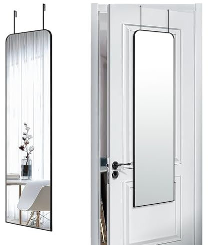 SCWF-GZ 47x14 Mirror Full Length Door Hanging Wall Mounted Aluminum Alloy Metal Frame Dressing Make-up Save Space Half Body Mirrors for Entryway Bedroom Bathroom Living Room 47 inch Black
