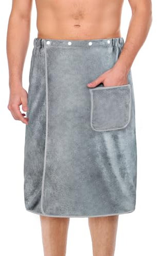Aomig Toalla Sauna para Hombre, 80cmX150cm Toalla de Sauna con Cierre de Gancho y Bucle de Banda Elástica, Toallas Gimnasio con Bolsillo para Sauna Fitness Playa Baño, Gris Claro