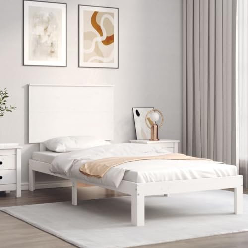 Buzaza Massivholzbett mit Kopfteil Bettgestell Bed Frame Holzbett Kopfteil Bett Schlafzimmer Bett Massivholzbetten Weiß 90x200 cm - 3193647