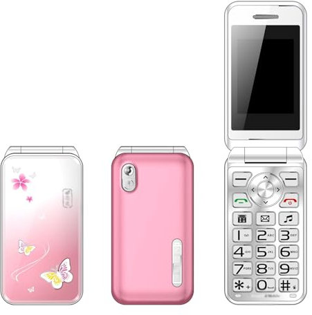 OZMDXKJ 2G Unlocked Flip Phone, Dual SIM Mobile Phone 2.4 Inch Screen+Big Button/Loud Volume, Blacklist+8800mAh Battery Support Music, Video, Flashlight,Pink