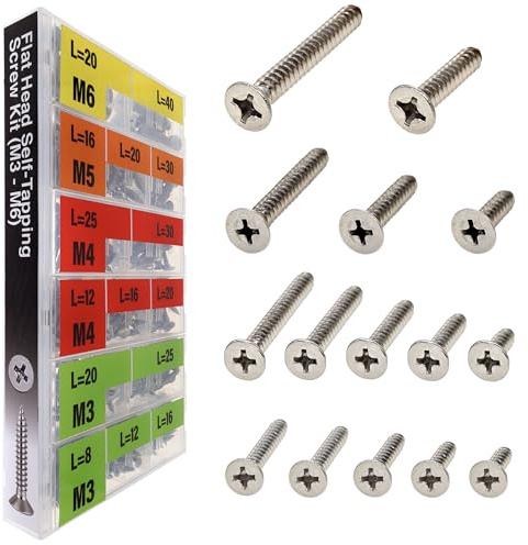 EEEEE 549pcs Self Tapping Screws Assortment Kit Assorted Screws Metric M3 M4 M5 M6 304 Flat Head Stainless Steel Kit Sheet Metal Screws Kit, Phillips Drive Small Wood Screws Set Assortment
