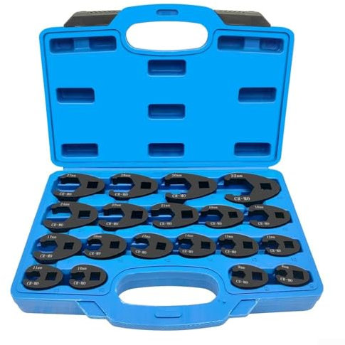 PMJMANKI Juego de Llaves de Pata de Gallo métricas, Llave para Tuercas abocardadas, extensión de trinquete con accionamiento de 3/8 y 1/2 Pulgada, 19 Piezas