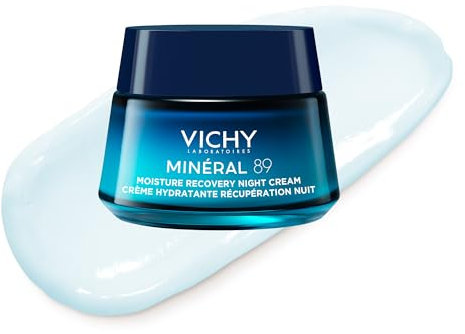 Vichy Minéral 89, Crema Notte Idratante, Per Tutti i Tipi di Pelle, Pelle Idratata e Rimpolpata, Barriera Cutanea Ricostituita, Con Acido Ialuronico, Vitamine B3 ed E, Minerali e Melatonina, 50 ml