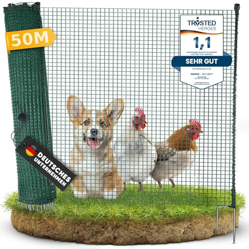 NATURIZ Clôture de pâturage et clôture mobile pour chien de 50 m - Clôture de camping pour chiens sans électricité - Clôture de délimitation - Clôture de jardin - Clôture de poules extrêmement stable