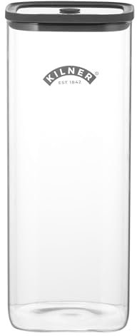 Kilner Tarro de almacenamiento fresco de vidrio hermético de 3,5 litros, tapa duradera de sellado al vacío, tarro sin BPA para almacenamiento de alimentos, pasta, productos secos, organización de