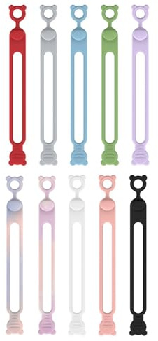 Bear Head Cable Tie - 10pcs Silicone Data Charging Strips, Reusable for Home, Car, Office, Flexible Cable Handles for Fastening and Tied, Umberlla and