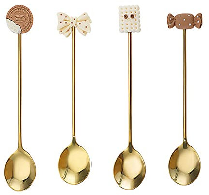 Cuchara de café de acero inoxidable 304, utensilios de vajilla chapados en oro, cuchara fácil de limpiar para mezclar