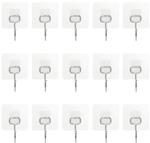 DIYCUT 15 Pièces Crochet Adhesif Mural Transparents, Crochet en Fixation Murale sans Percer 6,5 x 6,5 cm, Crochets Porte Adhesif en Forme de J, pour Porcelaine, Portes en Verre, Panneaux en Bois