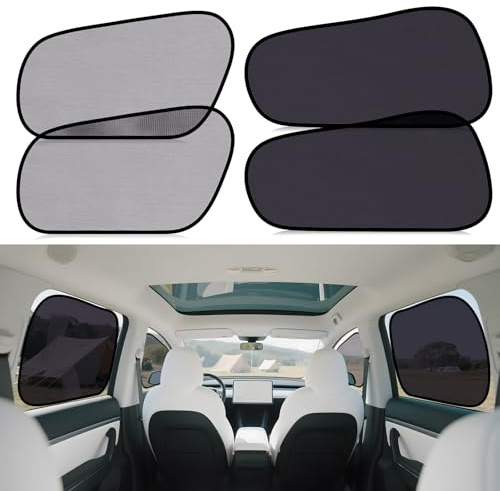 XCBYT Solskydd bil för Tesla Model Y 4 stycken, sidofönster solskydd för baby, bilfönster mörkläggning, UV-skydd integritetsskydd, elektrostatiskt självhäftande, inget lim