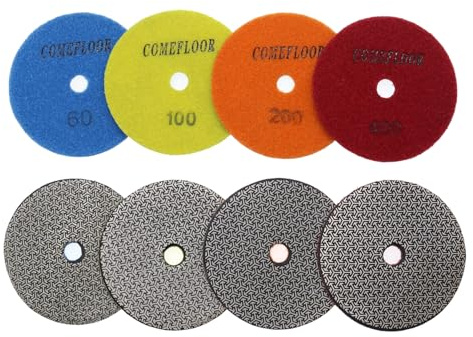 Diamant-Polierpads, 10,2 cm, galvanisiertes Schleifpapier, Schleifpapier, Klett-Rückseite, für Glas, Beton, Marmor, Stein, Granit, Schleifen, Polieren, 4-teiliges Set, Körnung 60#, 100#, 200#, 400#