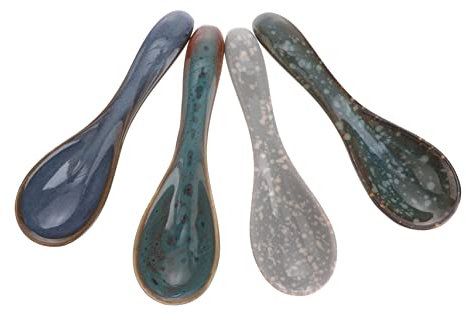 Alipis Cucchiai in Ceramica Multifunzionali 4 Pezzi Set, Cucchiai Da Riso, Zuppa e Insalata Per Uso Domestico e Ristoranti, Manico Ergonomico e Design Colorato Assortito