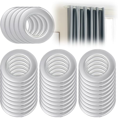Curtains Eyelets, 35Pcs Curtain Grommets, 43mm Inner Diameter Curtain Rings Round Rings Clips for Window Shower Locker Room Door Curtains Matte (Silver)