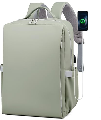 BAGZY Handgepäck Rucksack 40x30x15 für British Airways 20L Klein Reiserucksack 15.6 Zoll Laptop Rucksack mit USB Ladeanschluss Wasserdicht Handgepäck Herren Damen für Business, Arbeit, Reise Grün